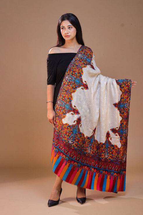 Women's Aari Embroidery and Printed Wool Shawl